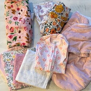 Floral and Pink Baby Blanket Set